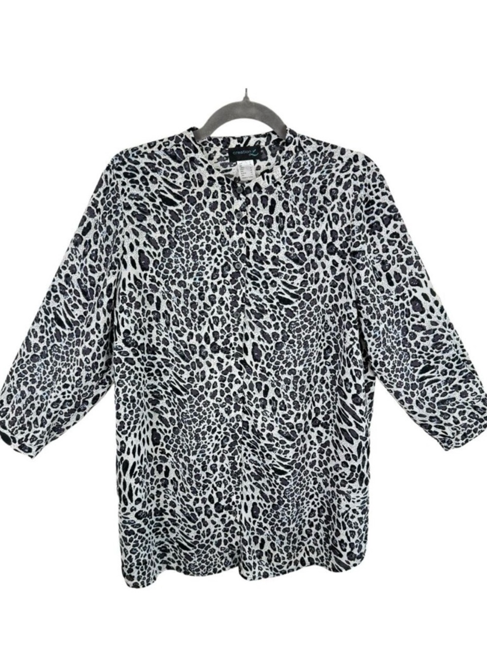 Creation L Multicolor Leopard Print 3/4 Sleeve Lightweight Button Up Tunic Sz 10